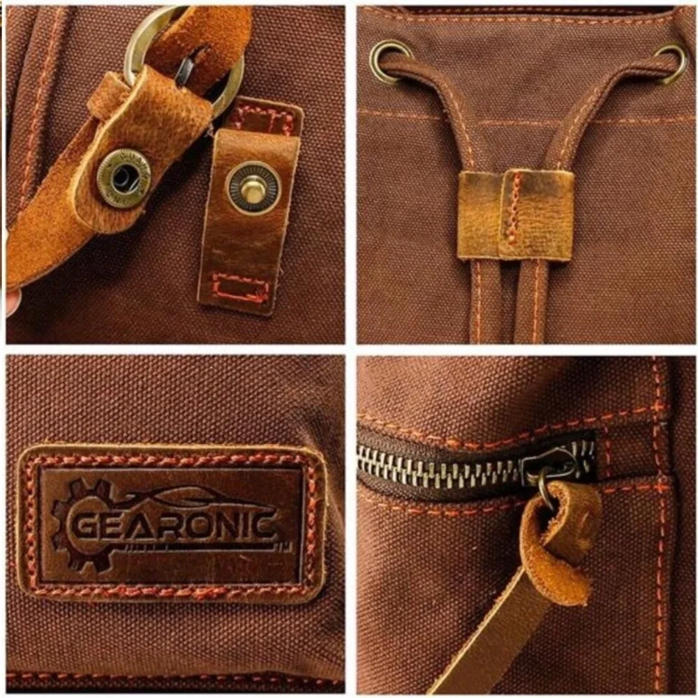 21L Vintage Canvas Backpack Leather Rucksack Knapsack 15inch Laptop Tote Satchel